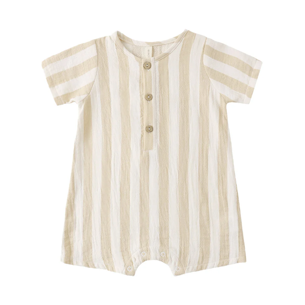 Quincy Mae Short Sleeve Woven Romper - Summer Stripe - 6-12m