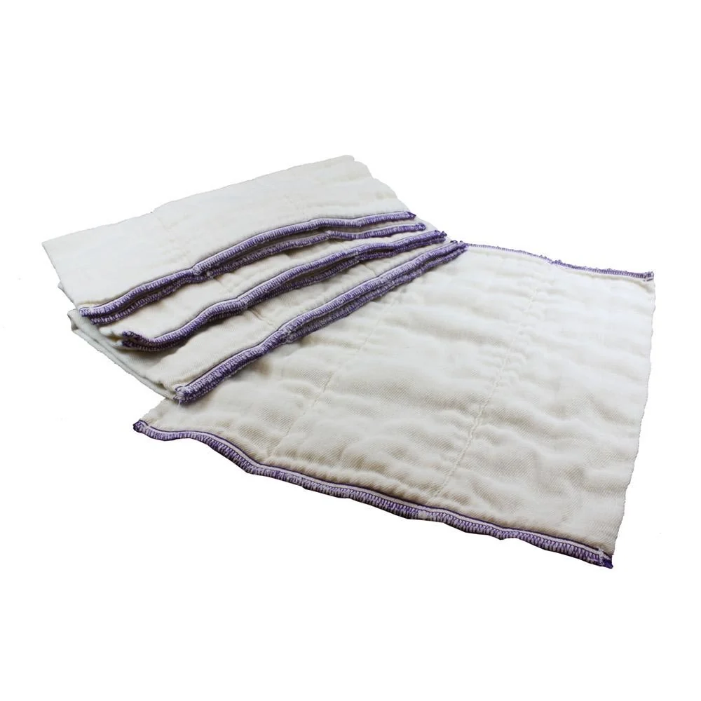 OsoCozy "Better Fit" Unbleached Cotton Prefold - Single - Infant - Purple Trim (6-16lbs)