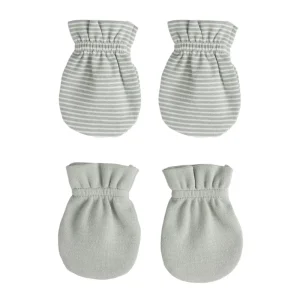 Quincy Mae No Scratch Mittens Set - Sage Micro Stripe, Sage