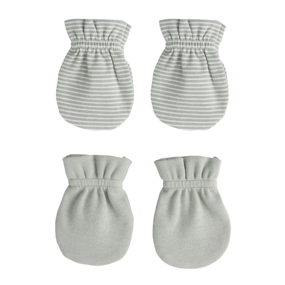 Quincy Mae No Scratch Mittens Set - Sage Micro Stripe, Sage