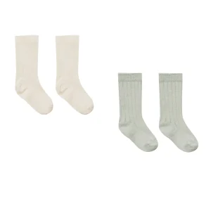 Quincy Mae Sock Set - Natural, Sage - 0-6m