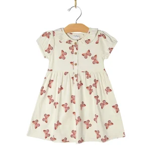 City Mouse Frill Collar Puff Sleeve Dress - Butterflies (Size 7y)