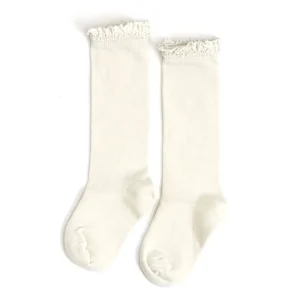 Little Stocking Co. Lace Top Knee High Socks - Ivory (1.5-3y) - 0-6m