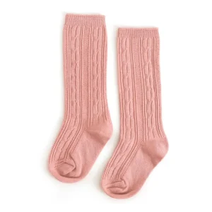Little Stocking Co. Cable Knit Knee High Socks - Blush - 0-6m
